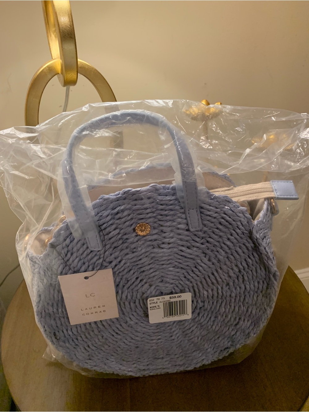 L C Lauren Conrad Light Blue Woven Round Purse!!